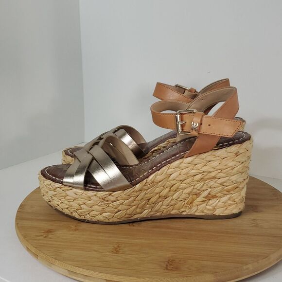 Sam Edelman Darline Espadrille Platform Wedge Sandals Metallic Gold Size 8 - Picture 5 of 10
